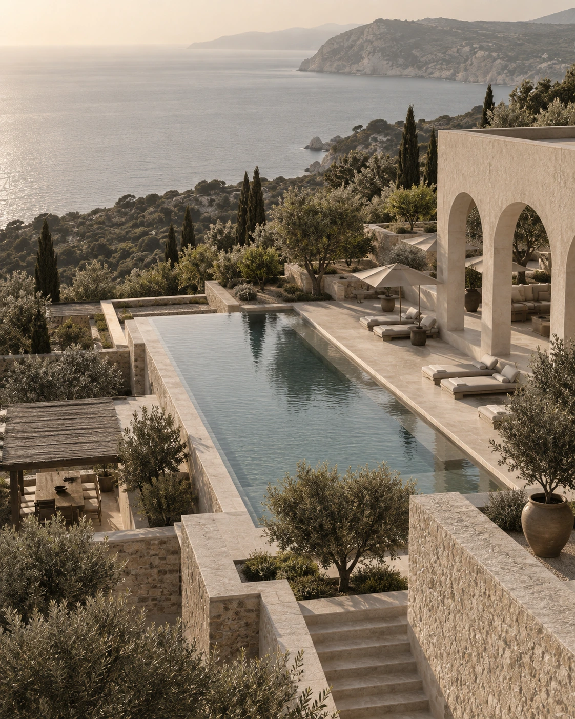 Resort mediterráneo integrado en el paisaje costero